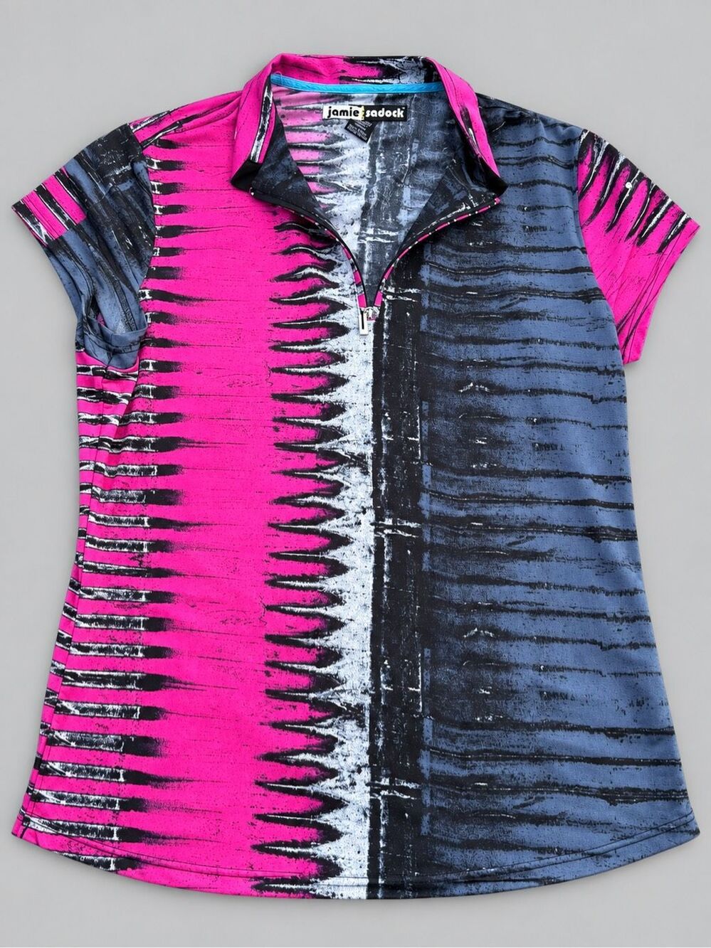 Jamie Sadock Golf Top Abstract Pink Gray Womens XL Quarter Zip Sporty Preppy
